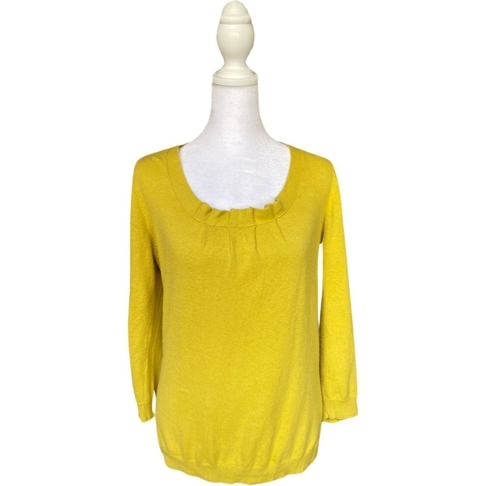 BODEN Women’s Yellow/lime green Ruffled Cashmere Angora Sweater Size 8
